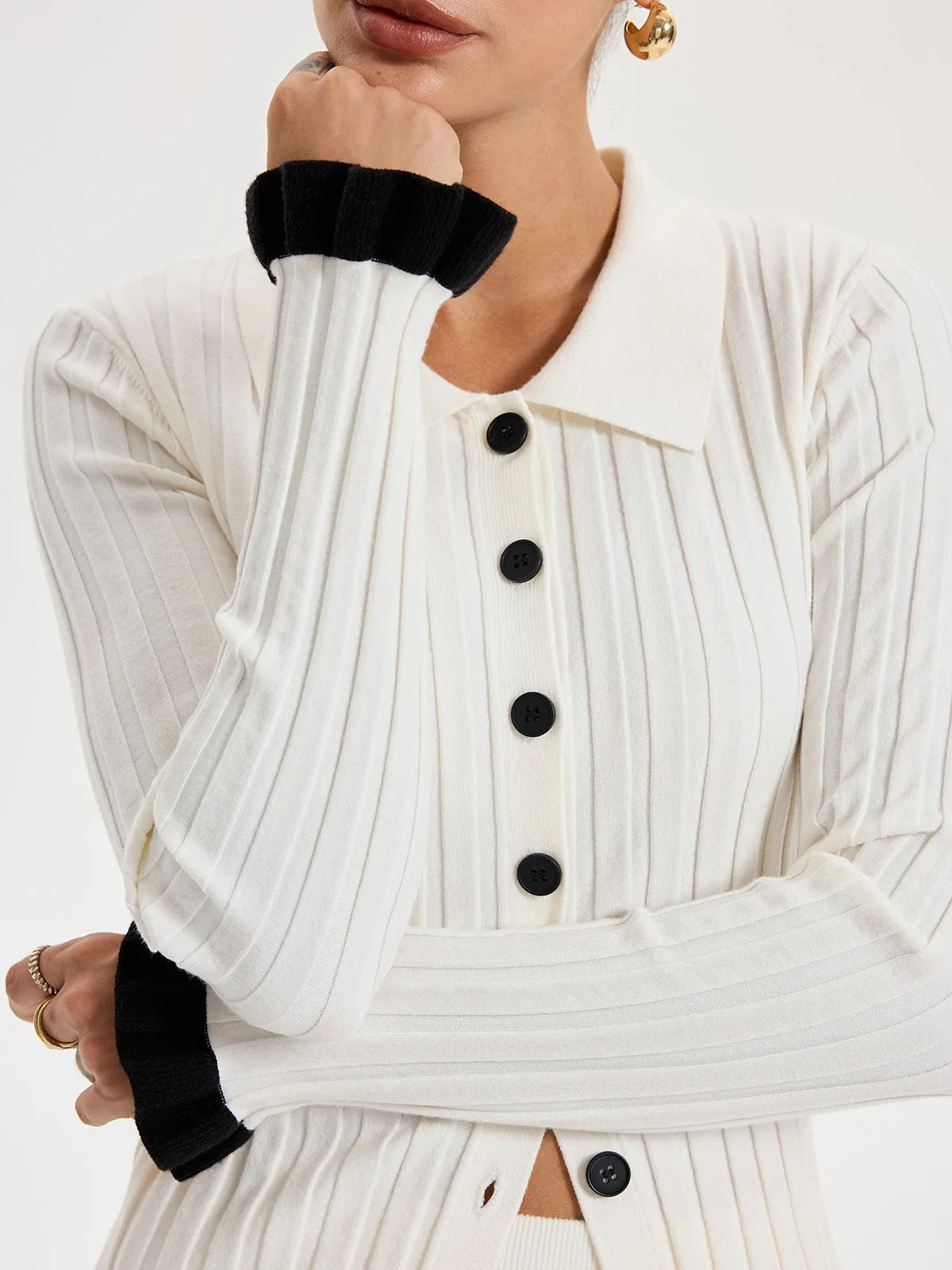 Rib-knit Cardigan with Contrasting Ruffles sold by COMMENSE product image thumbnail 5
