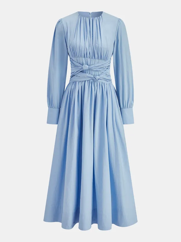 Knotted Gathered Long Sleeve Dress sold by COMMENSE