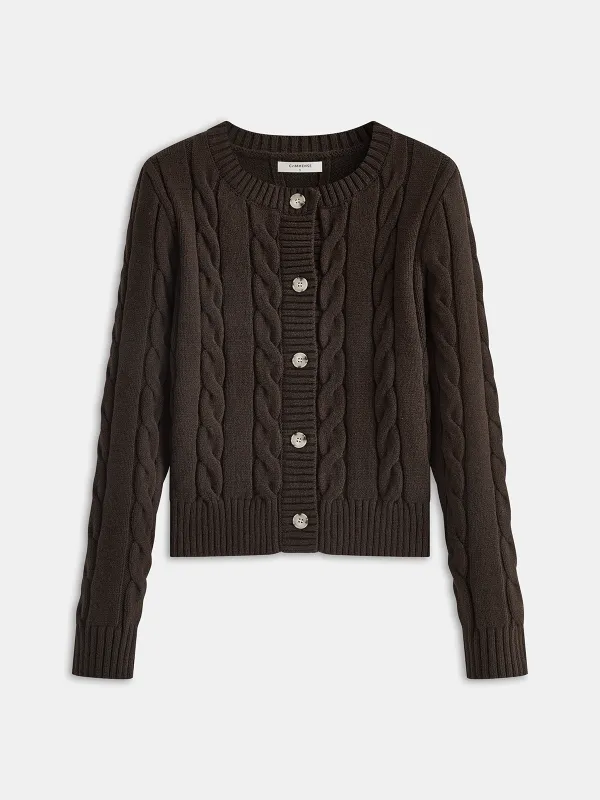 Cable Knit Round Neck Cardigan sold by COMMENSE