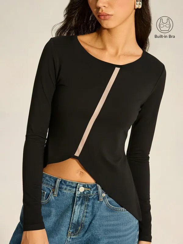 Bra-free Asymmetrical Round Neck Shirt sold by COMMENSE