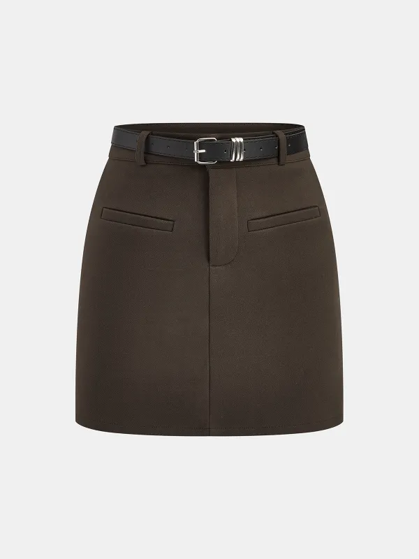 Mini Skirt with Decorative Belt sold by COMMENSE