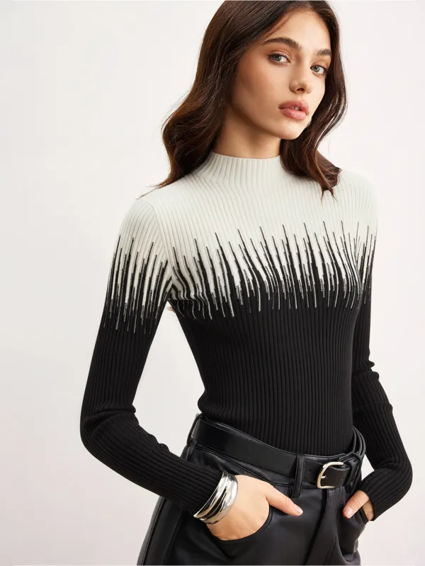 Geometric Pattern High Neck Sweater sold by COMMENSE