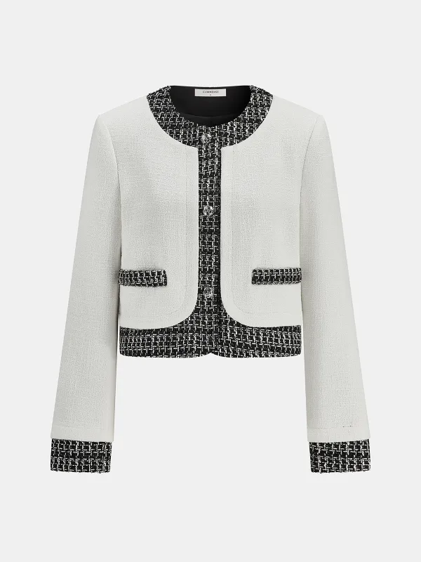 Tweed Contrast Trim Cropped Jacket sold by COMMENSE
