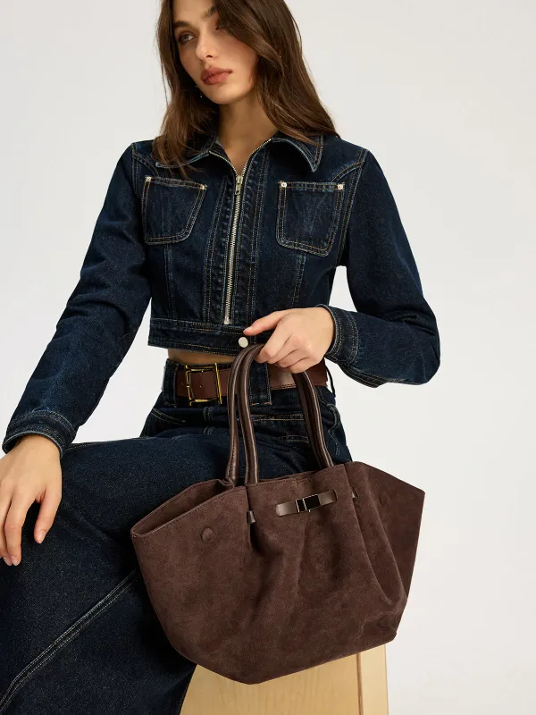 Suede Leather-Trimmed Tote Bag sold by COMMENSE