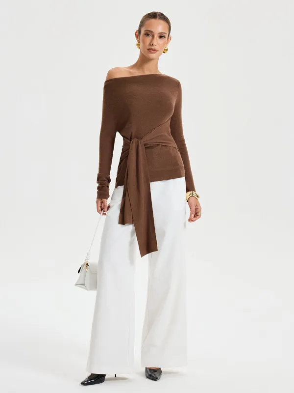 Wide Neck Tie Front Top sold by COMMENSE