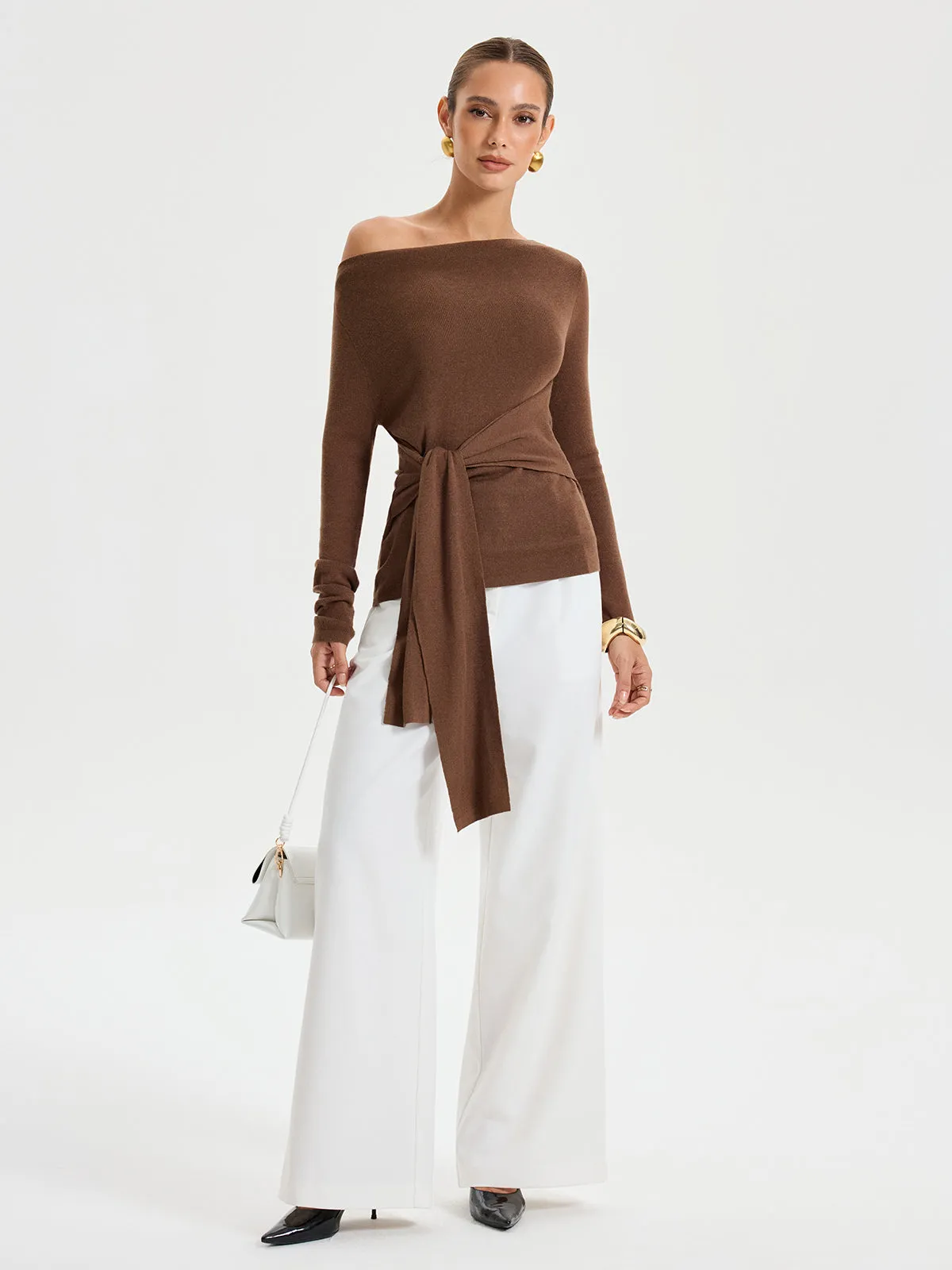 Wide Neck Tie Front Top sold by COMMENSE