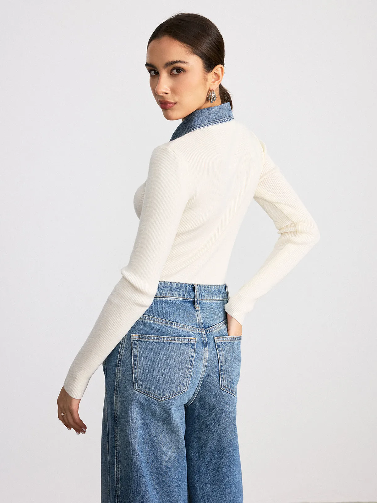 Denim Collar Wool Blend Knit Top sold by COMMENSE product image thumbnail 5