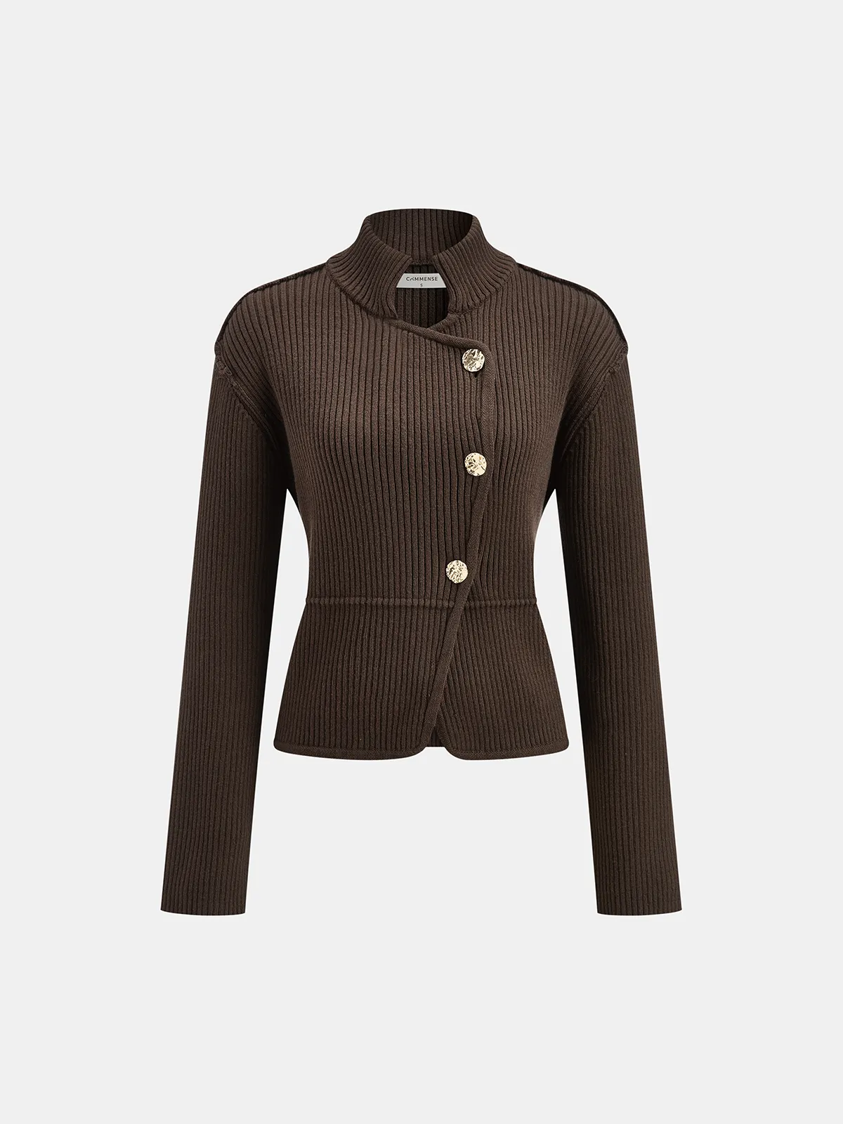 Stand Collar Asymmetric Button Cardigan sold by COMMENSE