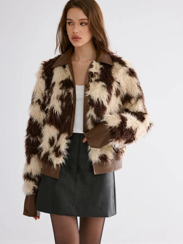 Faux Leather Panel Faux Fur Coat sold by COMMENSE