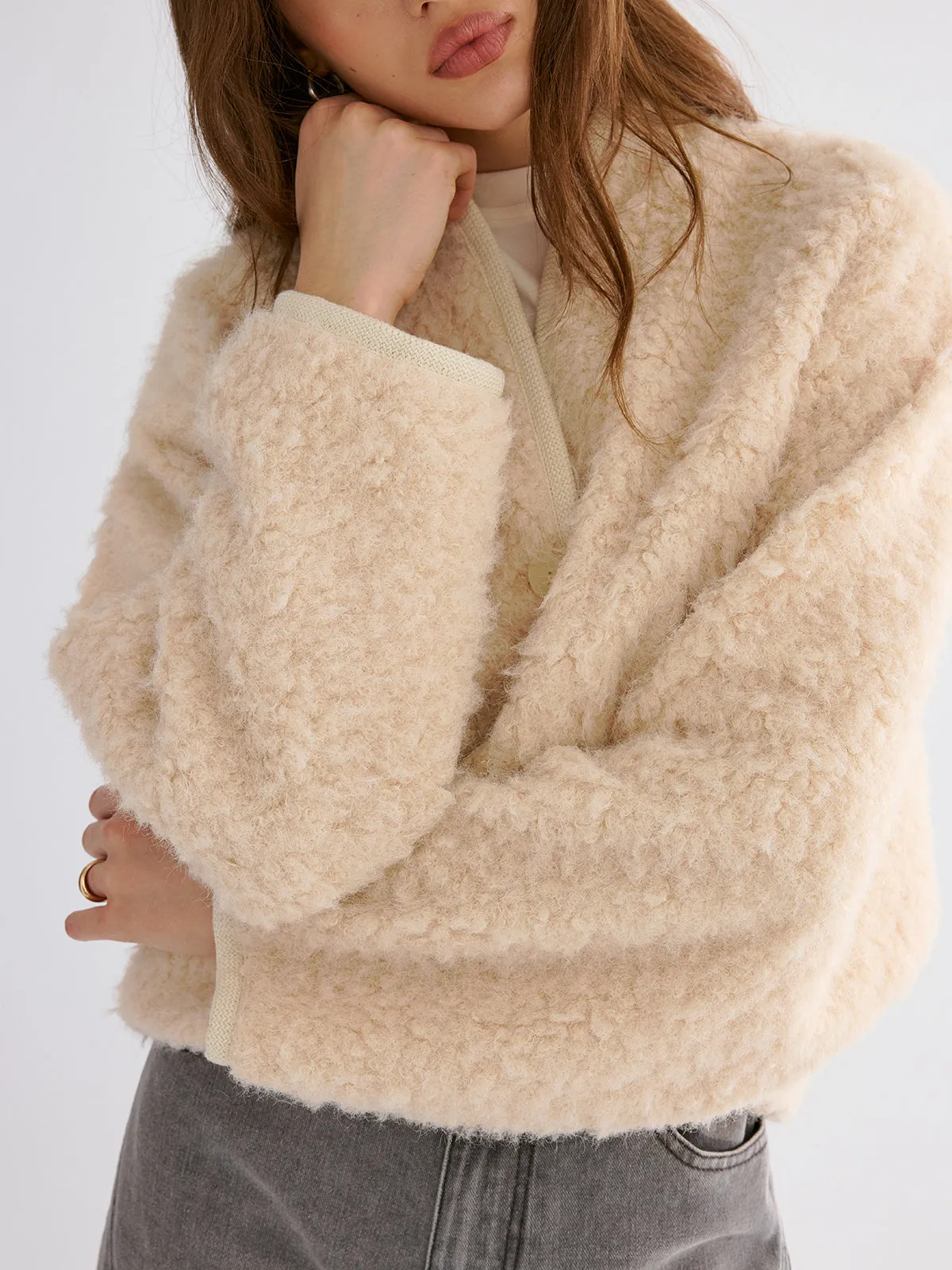 Drop-Shoulder Cropped Fuzzy Coat sold by COMMENSE product image thumbnail 2