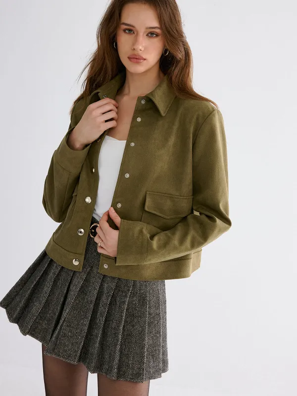 Suede Effect Lapel Button Jacket sold by COMMENSE