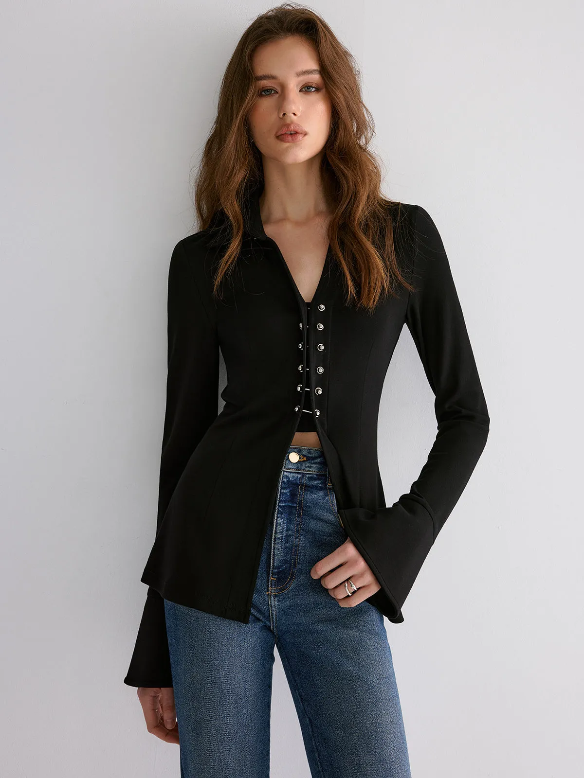 Flared Cuff Collared Blouse sold by COMMENSE product image thumbnail 5