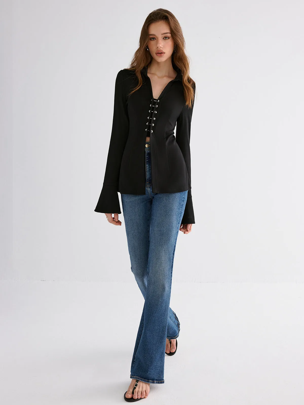 Flared Cuff Collared Blouse sold by COMMENSE product image thumbnail 3