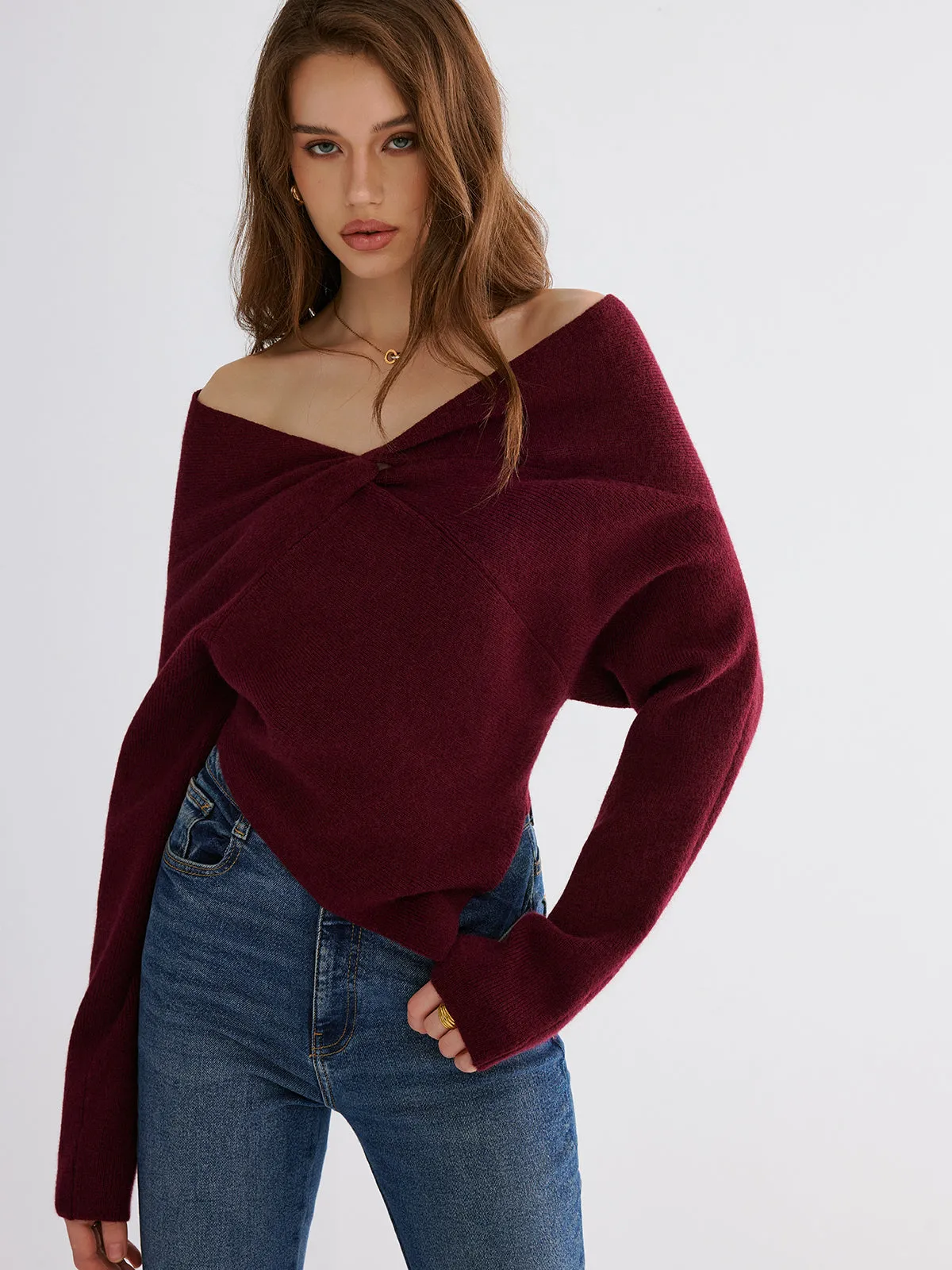 Off-Shoulder Twisted Knit Top sold by COMMENSE product image thumbnail 2