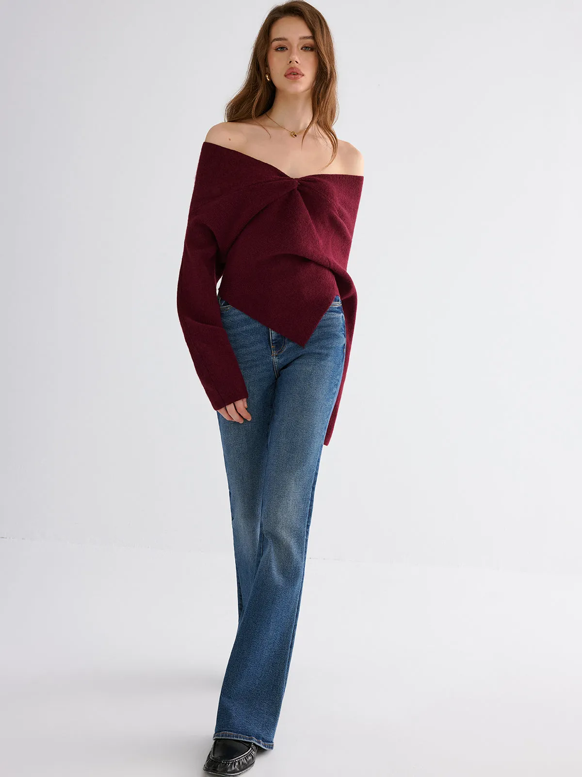 Off-Shoulder Twisted Knit Top sold by COMMENSE product image thumbnail 3