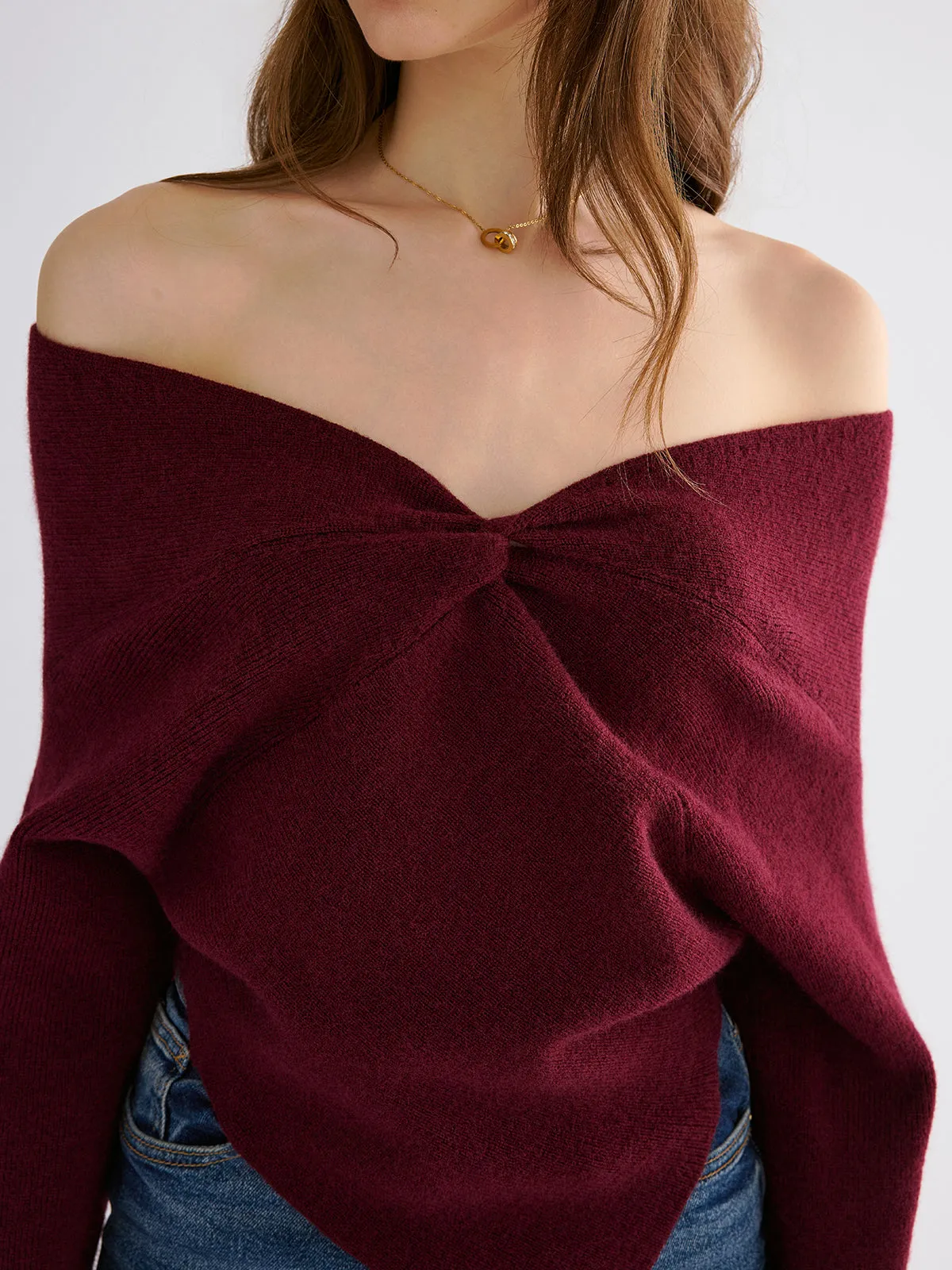 Off-Shoulder Twisted Knit Top sold by COMMENSE product image thumbnail 4