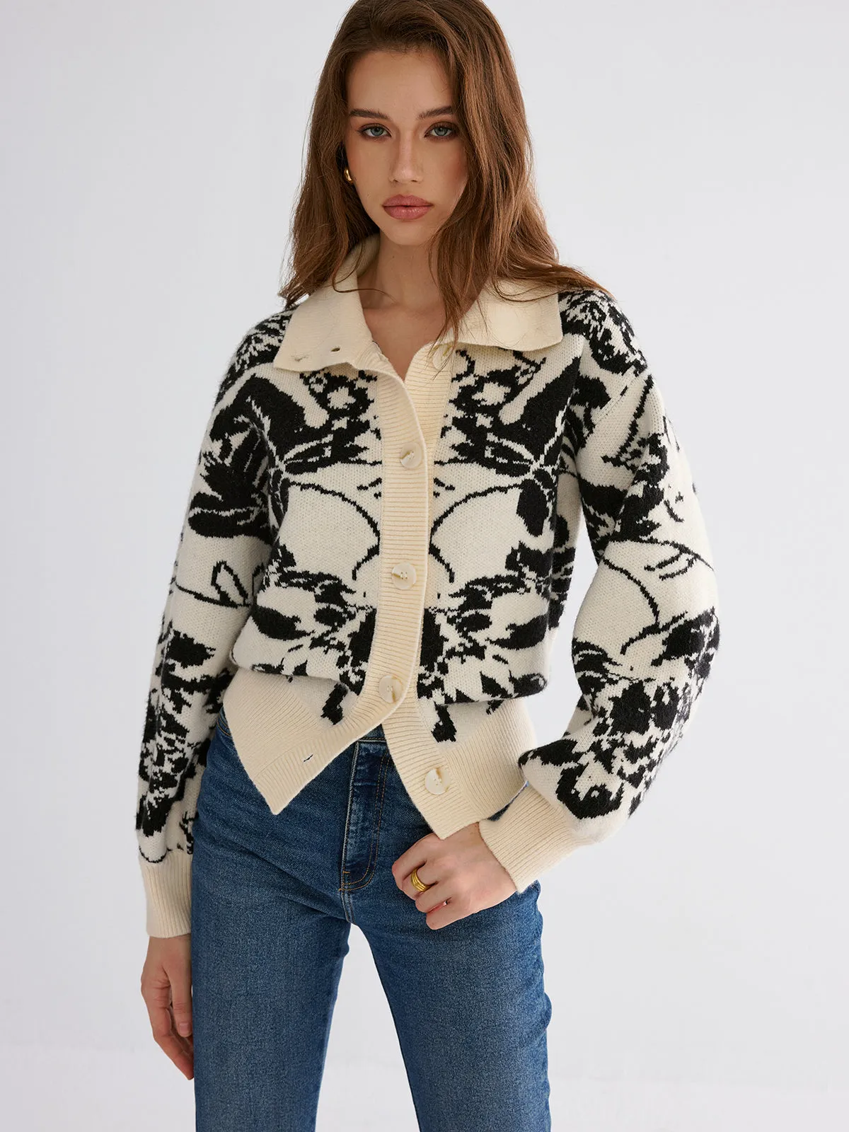 Floral Jacquard Button Cardigan sold by COMMENSE product image thumbnail 5