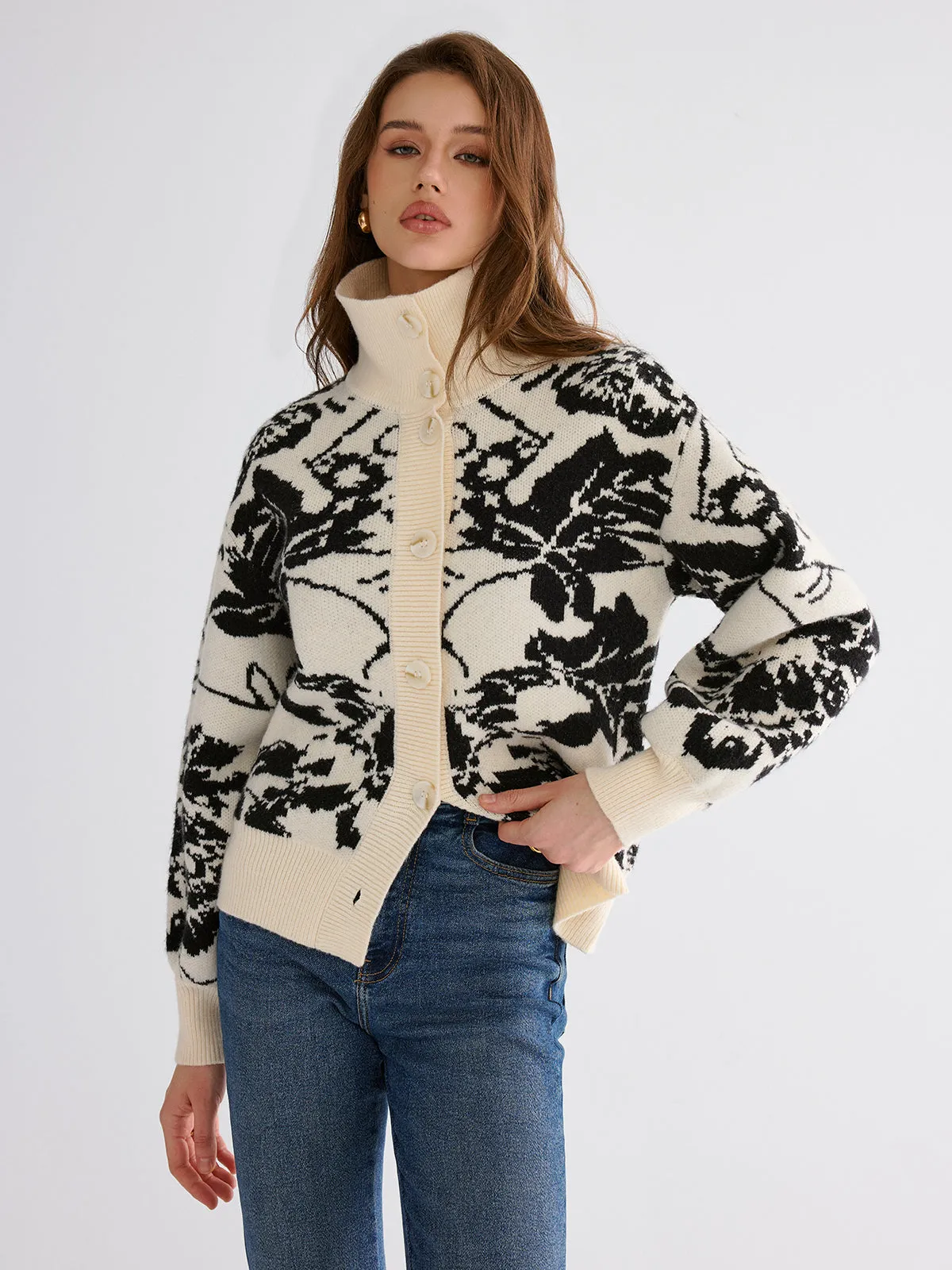 Floral Jacquard Button Cardigan sold by COMMENSE product image thumbnail 3
