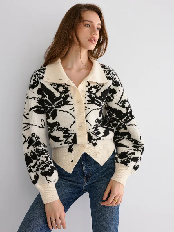 Floral Jacquard Button Cardigan sold by COMMENSE