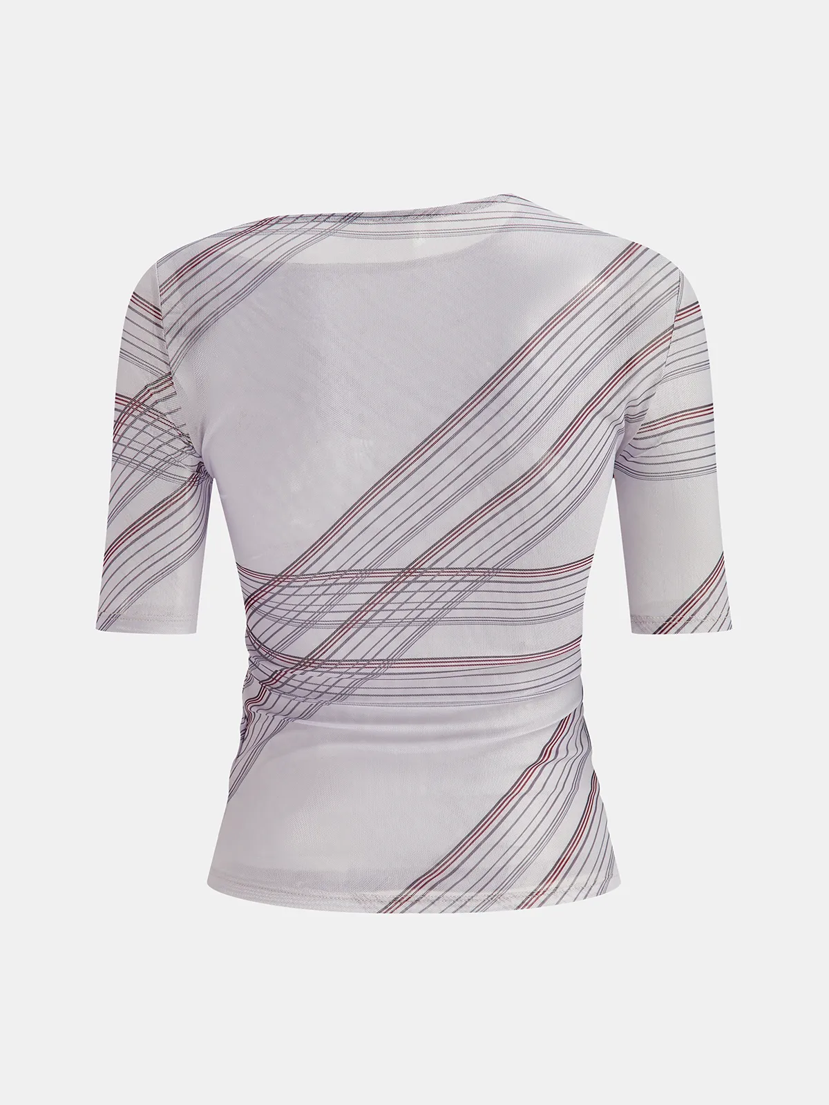Asymmetric Neck Striped Mesh Top sold by COMMENSE product image thumbnail 4