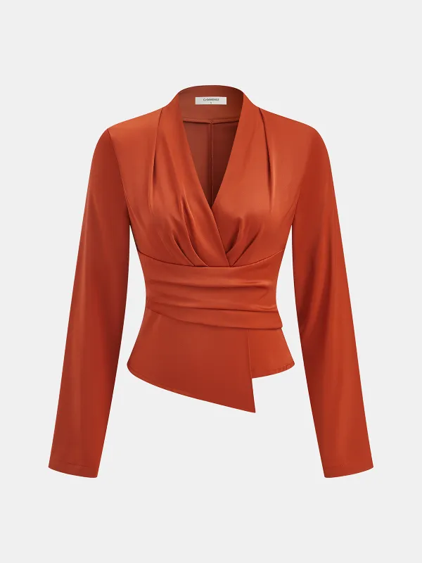 V-Neck Asymmetric Blouse sold by COMMENSE