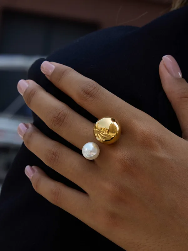 Pearl Accent Golden Open Ring sold by COMMENSE