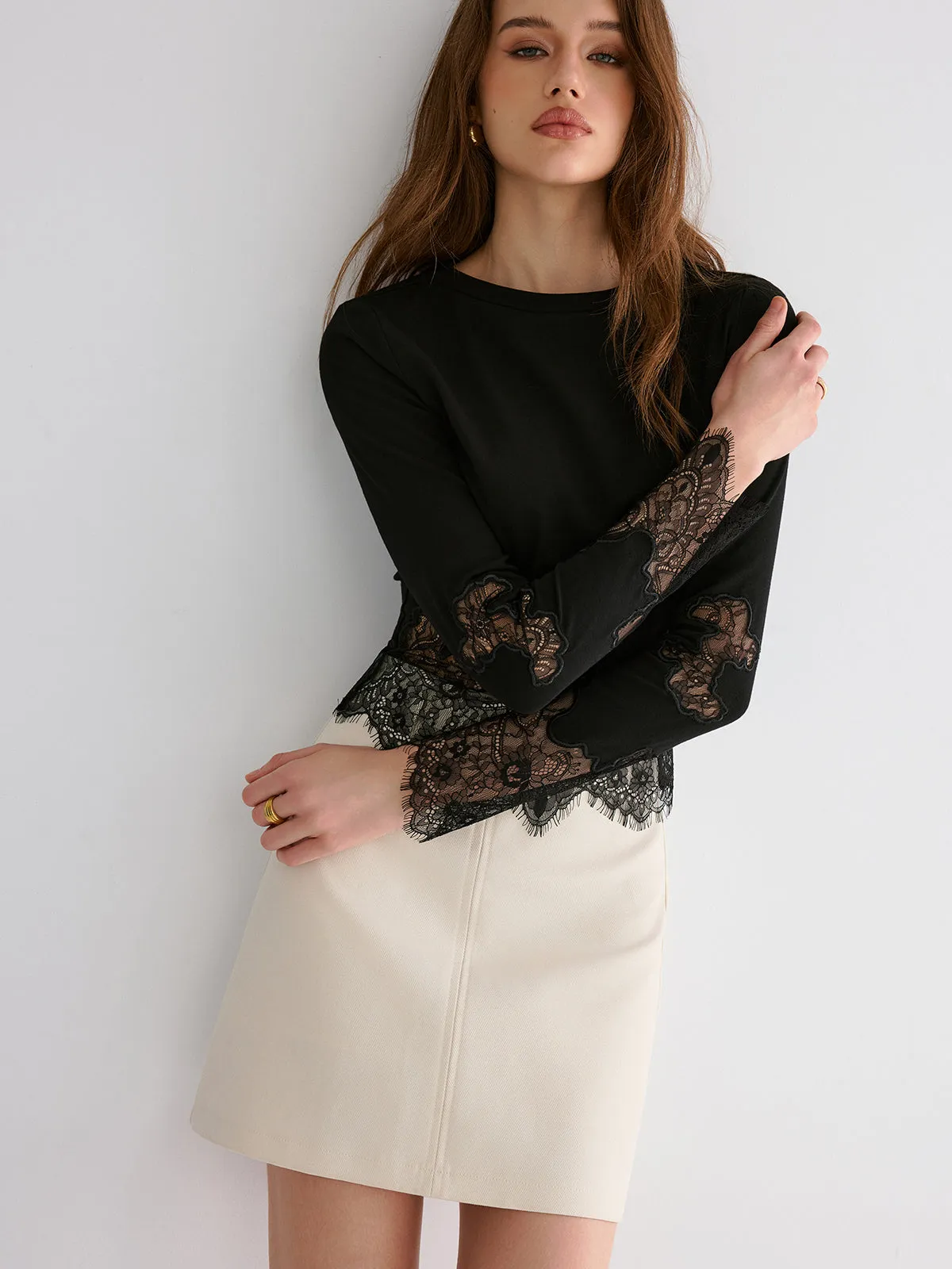 Lace Hem Long Sleeve Top sold by COMMENSE product image thumbnail 5