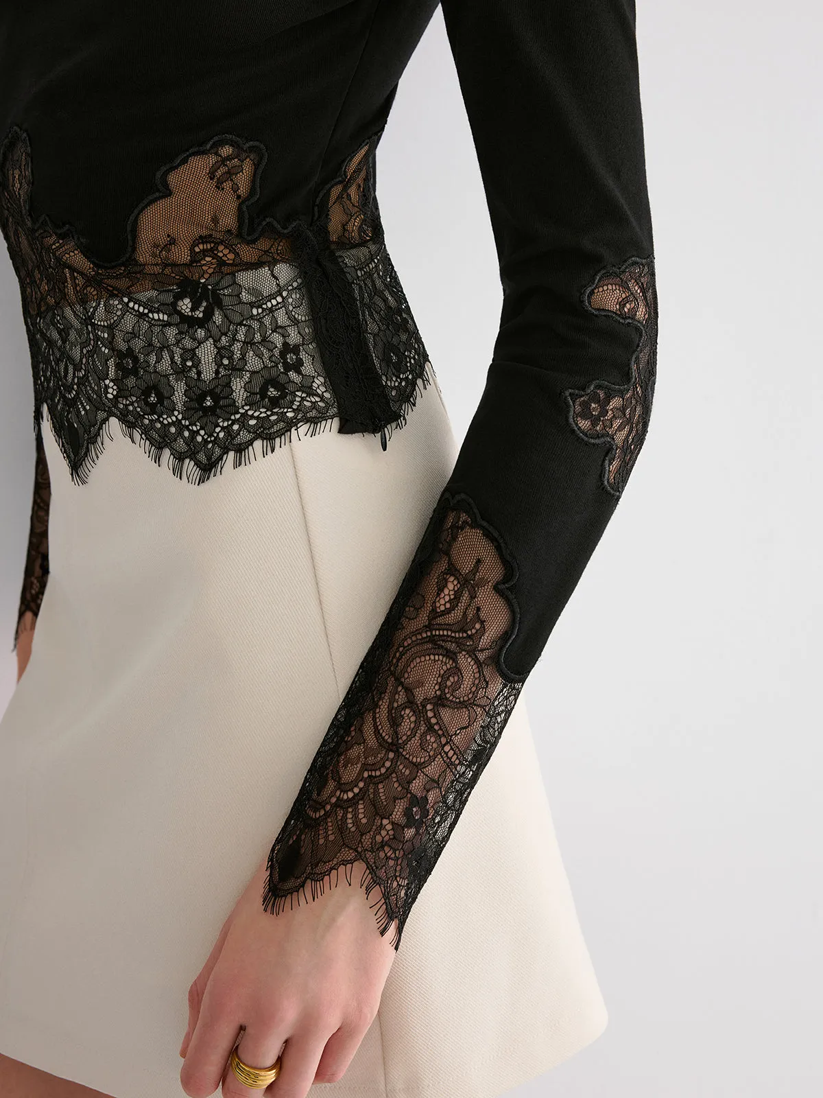 Lace Hem Long Sleeve Top sold by COMMENSE product image thumbnail 3