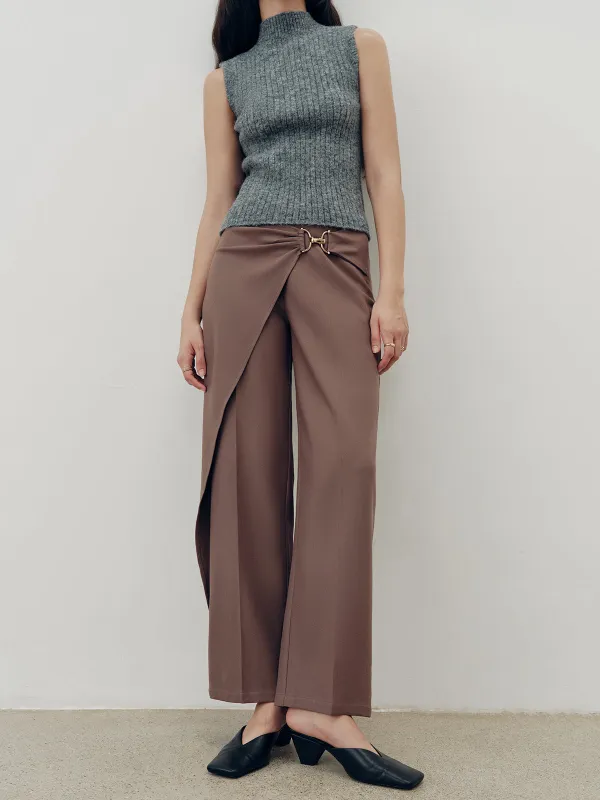 Overlap Detail Mid-Waist Pants sold by COMMENSE