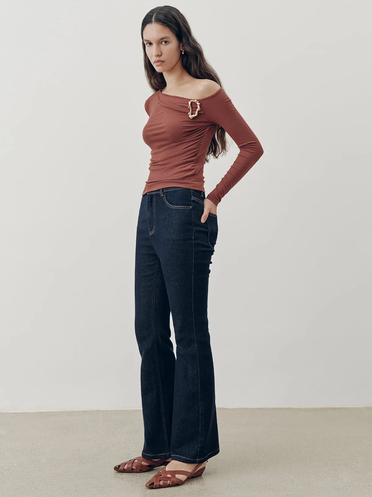 Denim Mid-Waist Flared Jeans sold by COMMENSE product image thumbnail 2