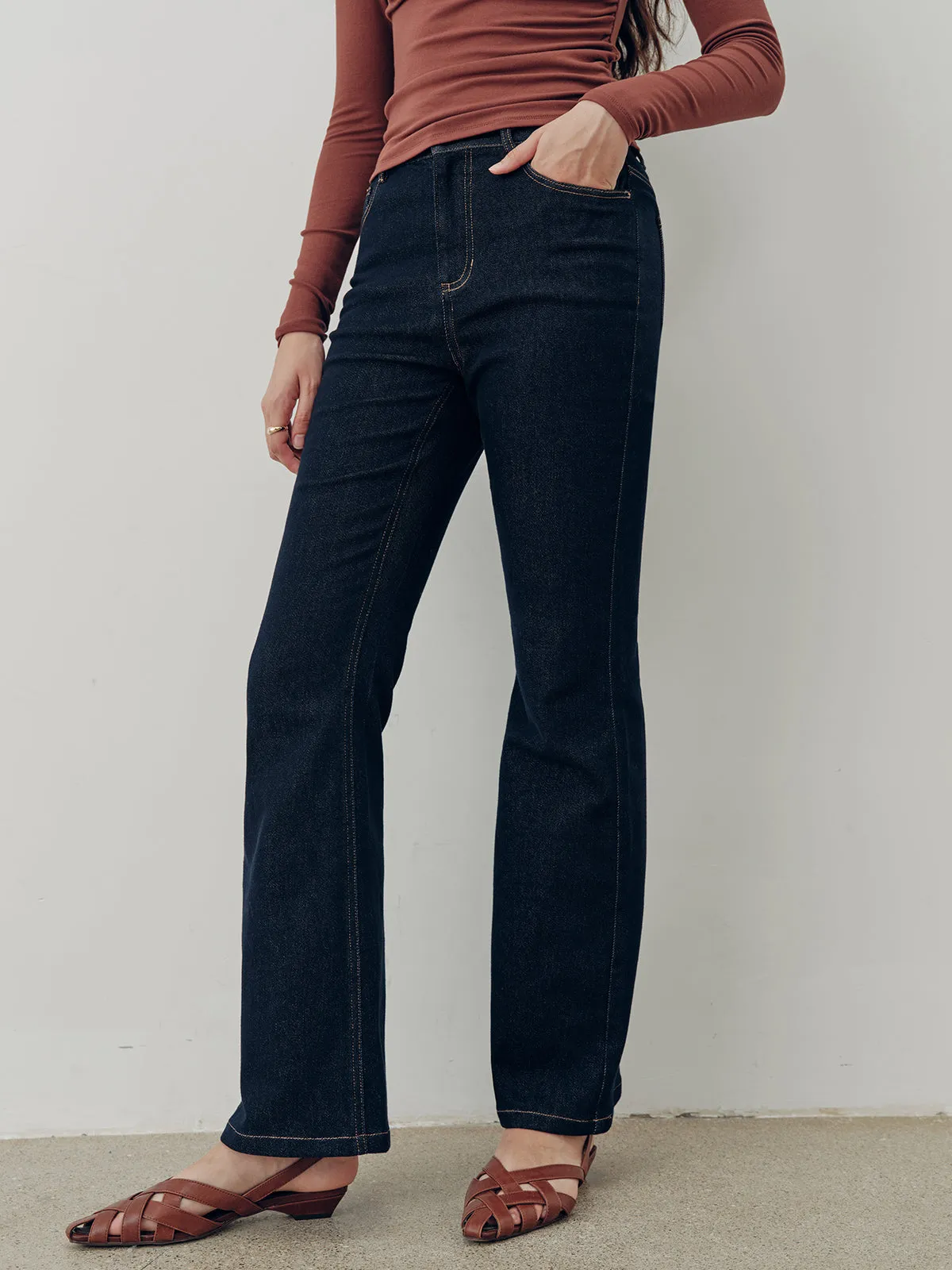 Denim Mid-Waist Flared Jeans sold by COMMENSE product image thumbnail 3