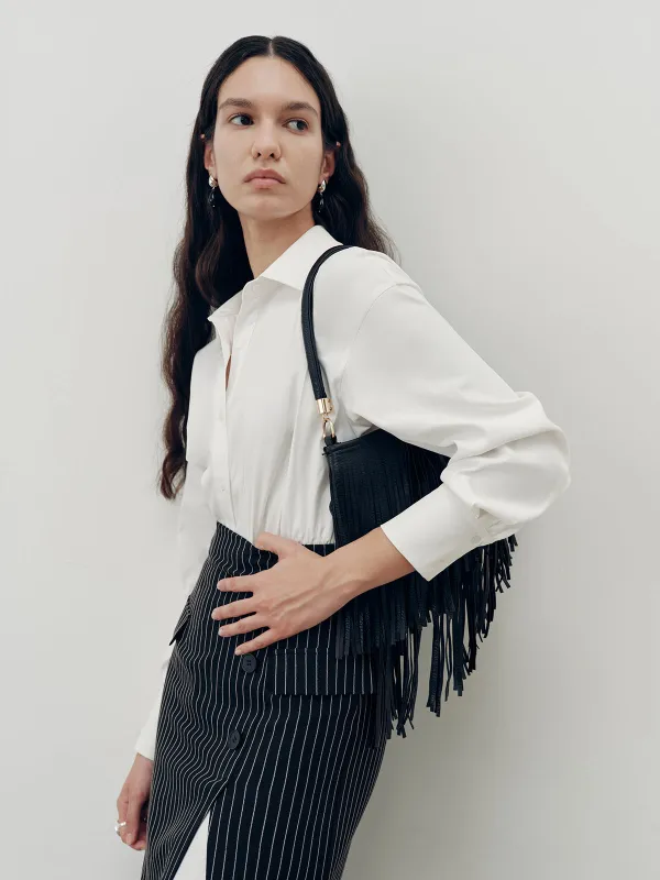 Shirt Dress and Pinstripe Slit Skirt Two-Piece Set sold by COMMENSE