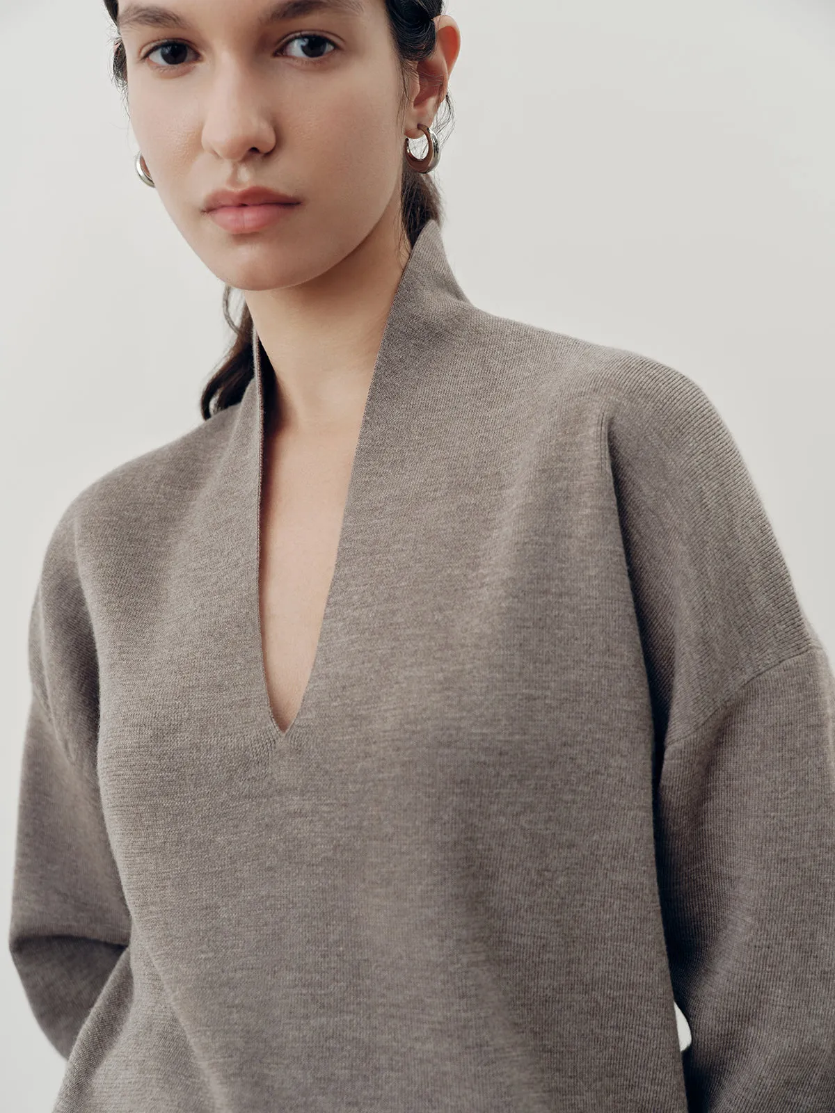 Wool-Blend Deep V-Neck Sweater sold by COMMENSE product image thumbnail 2