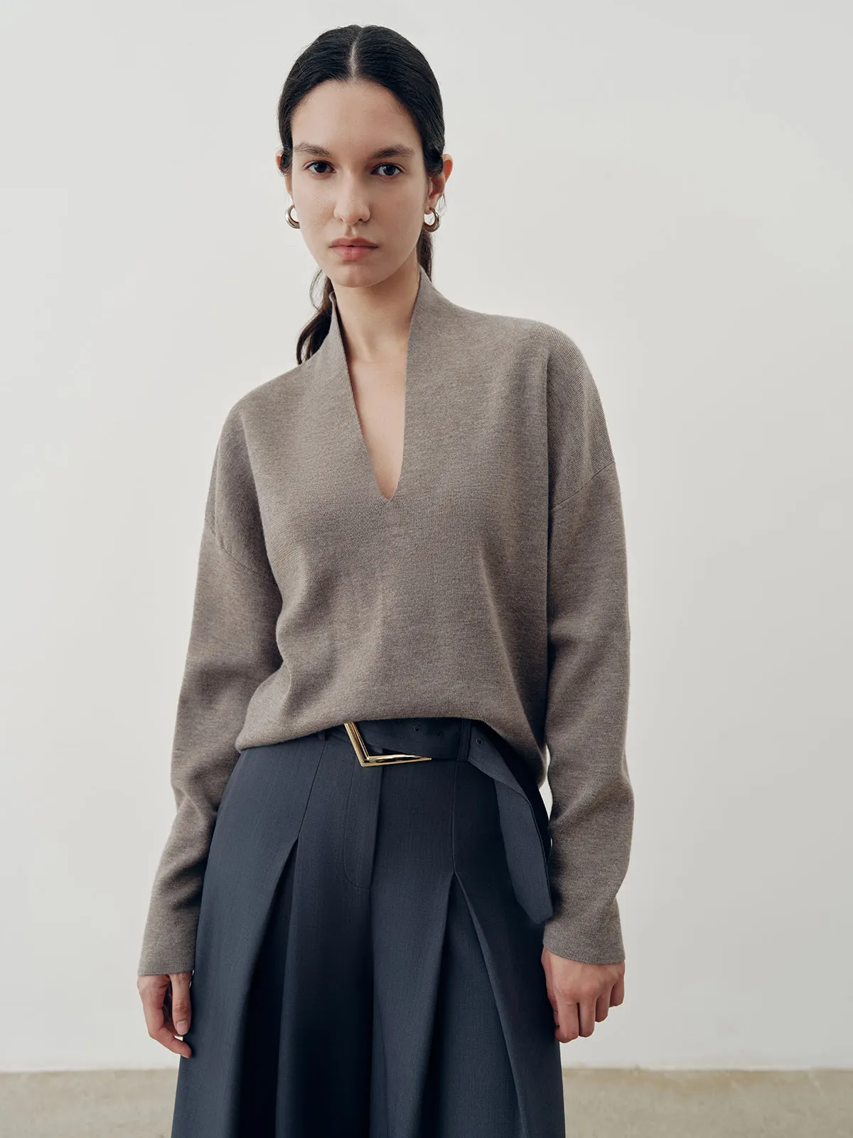 Wool-Blend Deep V-Neck Sweater sold by COMMENSE product image thumbnail 3