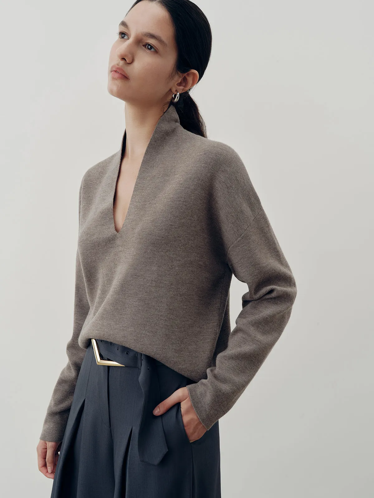 Wool-Blend Deep V-Neck Sweater sold by COMMENSE product image thumbnail 4