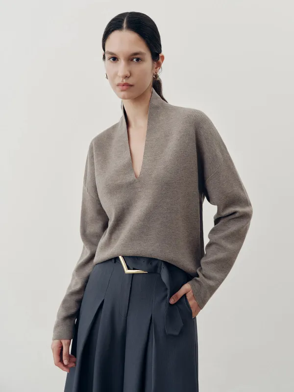 Wool-Blend Deep V-Neck Sweater sold by COMMENSE