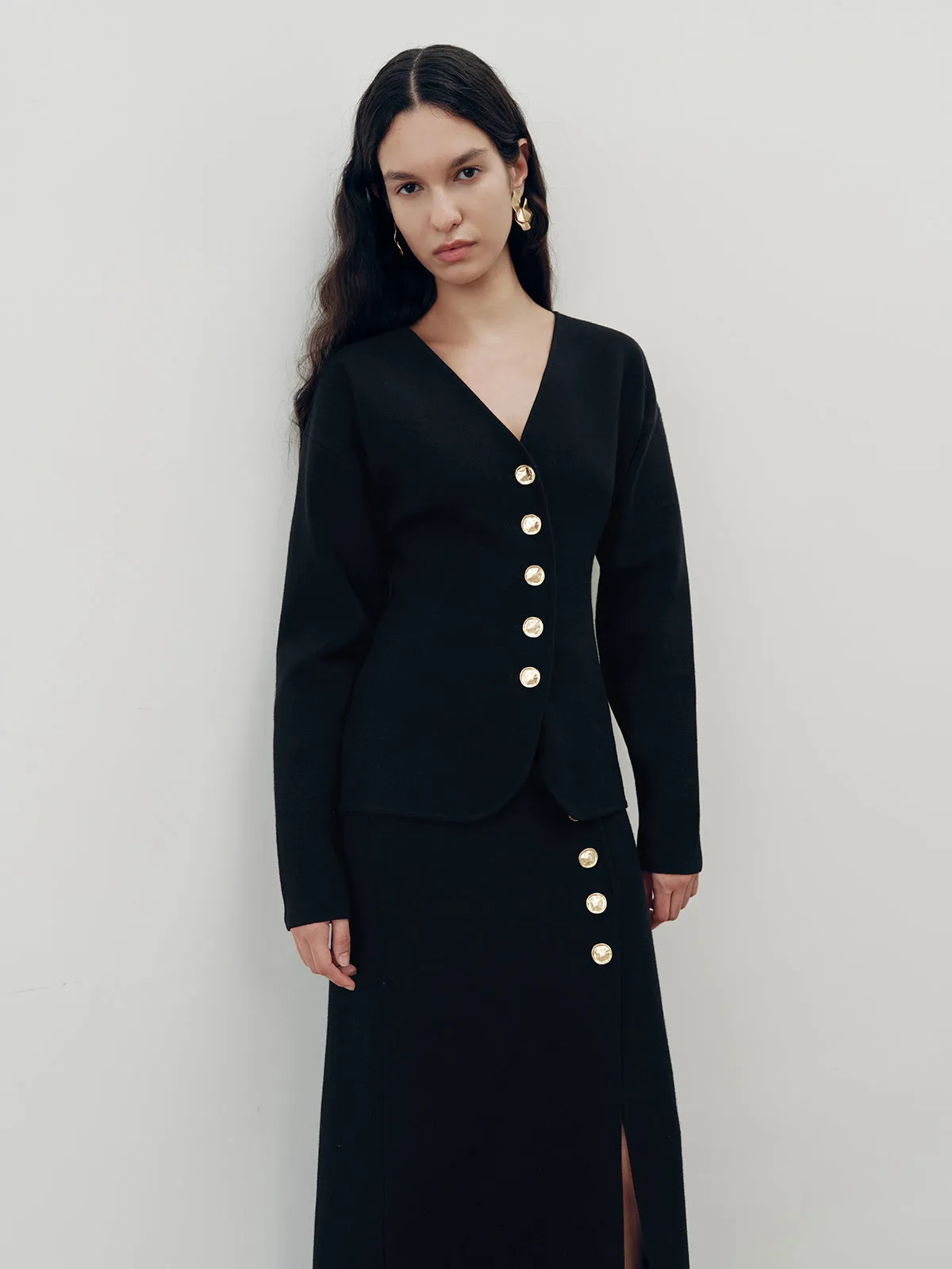 Metal Button V-Neck Cardigan sold by COMMENSE product image thumbnail 4