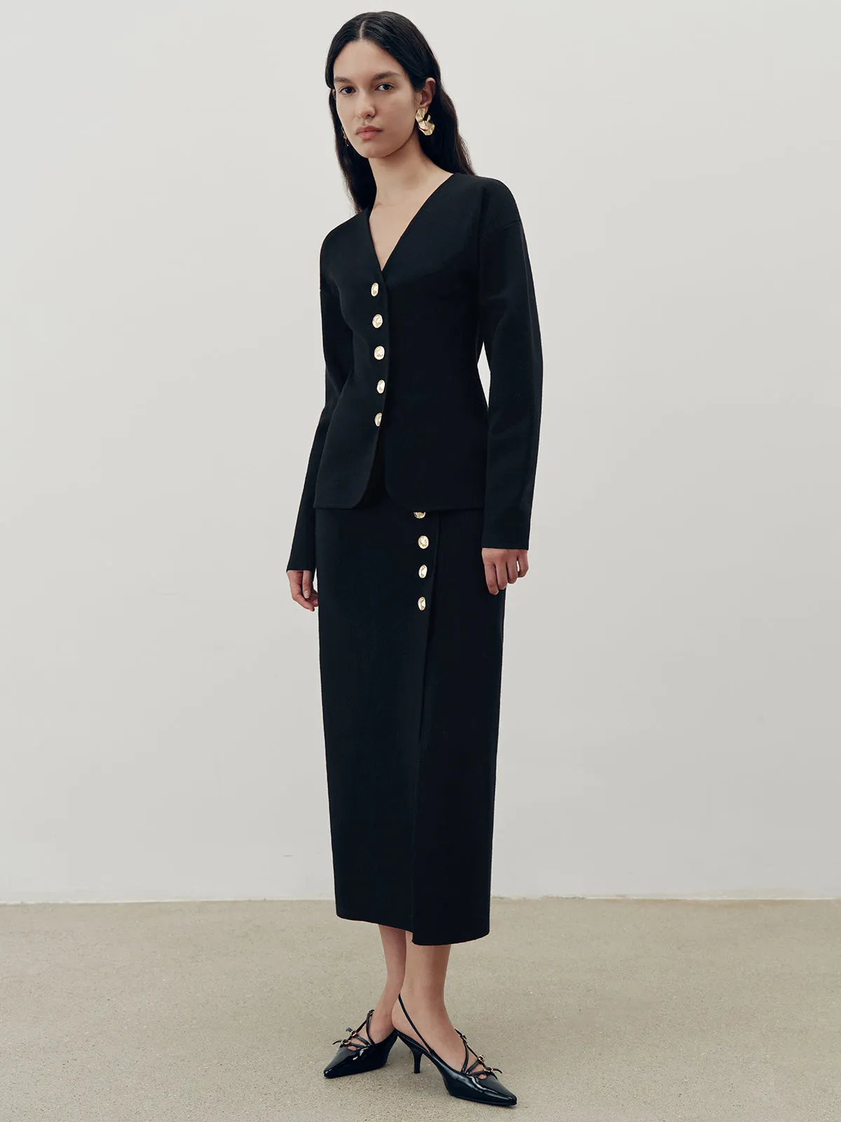 Metal Button V-Neck Cardigan sold by COMMENSE product image thumbnail 5