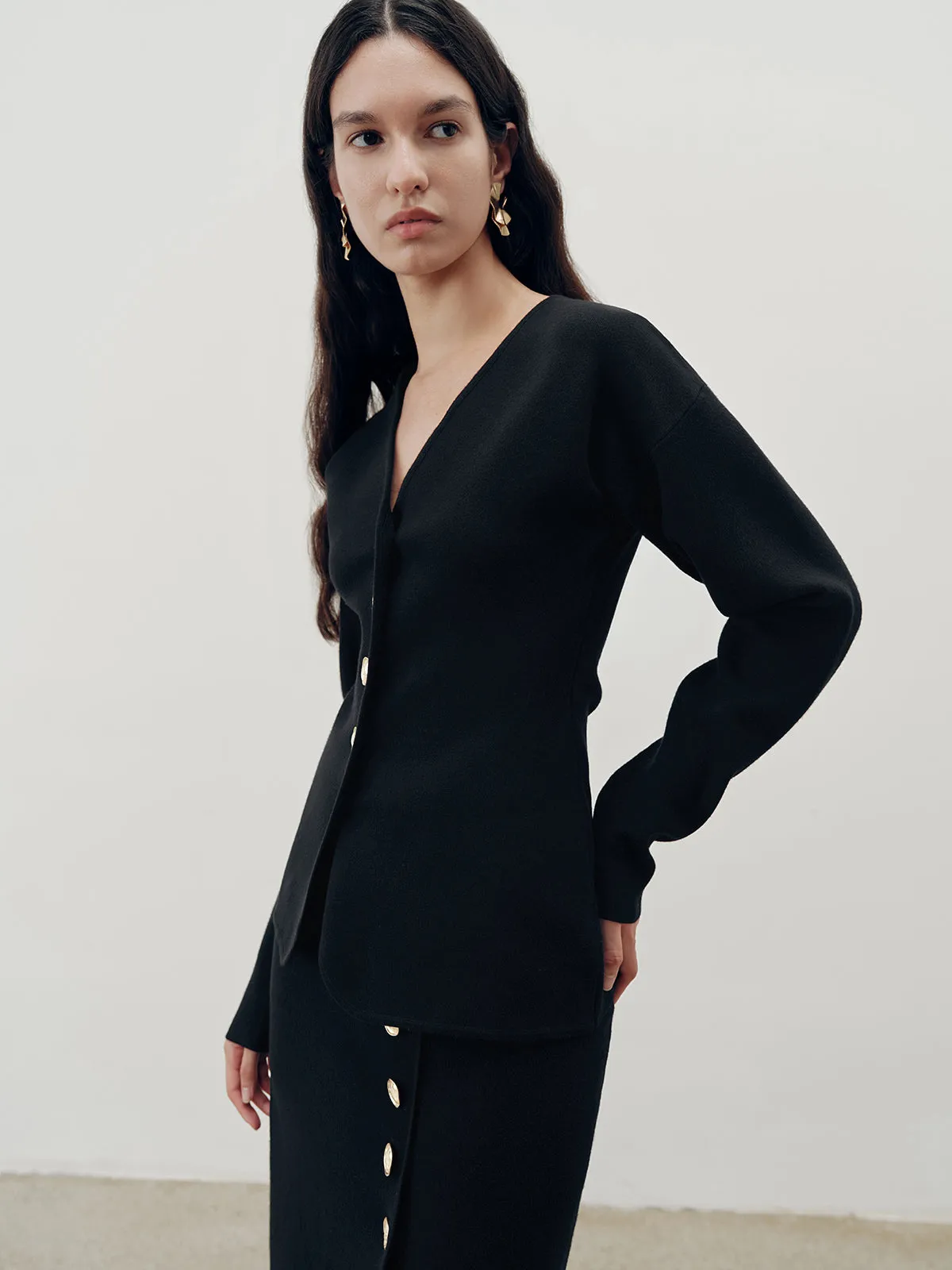 Metal Button V-Neck Cardigan sold by COMMENSE product image thumbnail 3