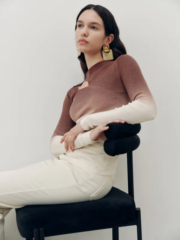 Ombre Cut-Out Knit Top sold by COMMENSE