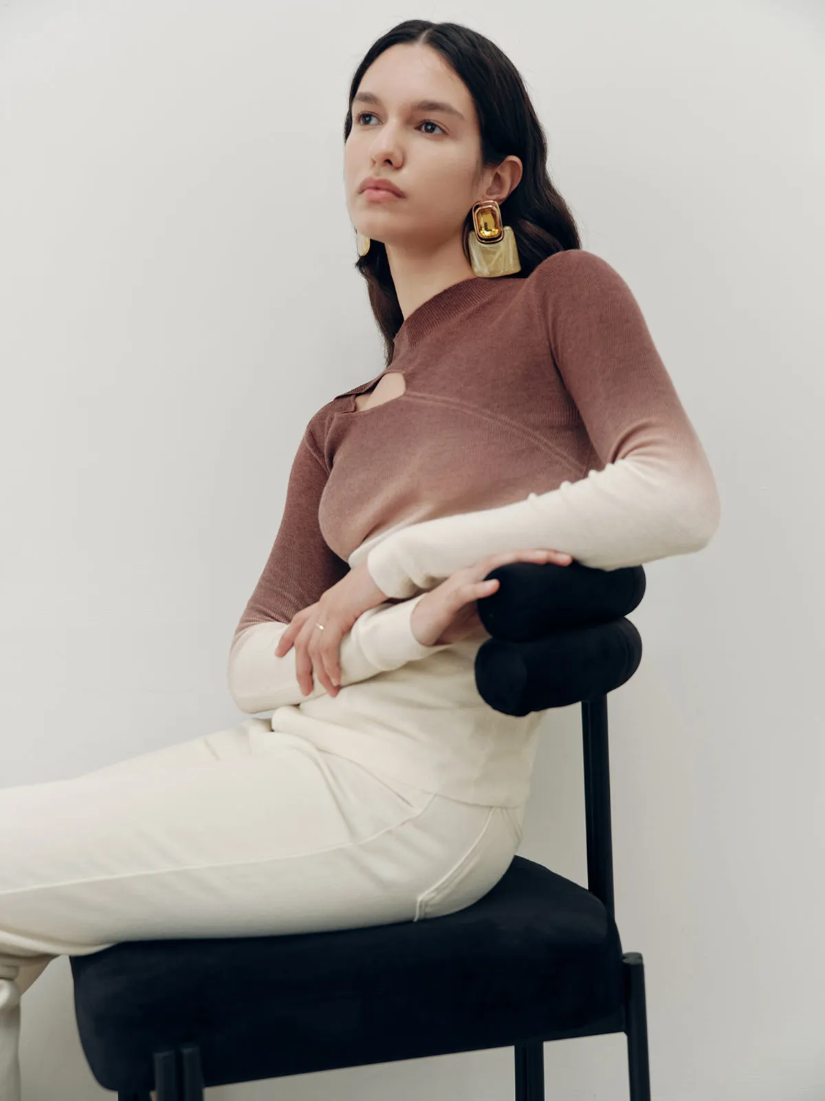 Ombre Cut-Out Knit Top sold by COMMENSE