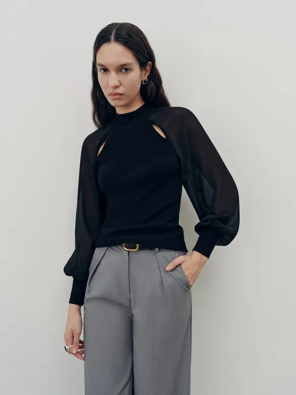 Chiffon Paneled Knit Top sold by COMMENSE