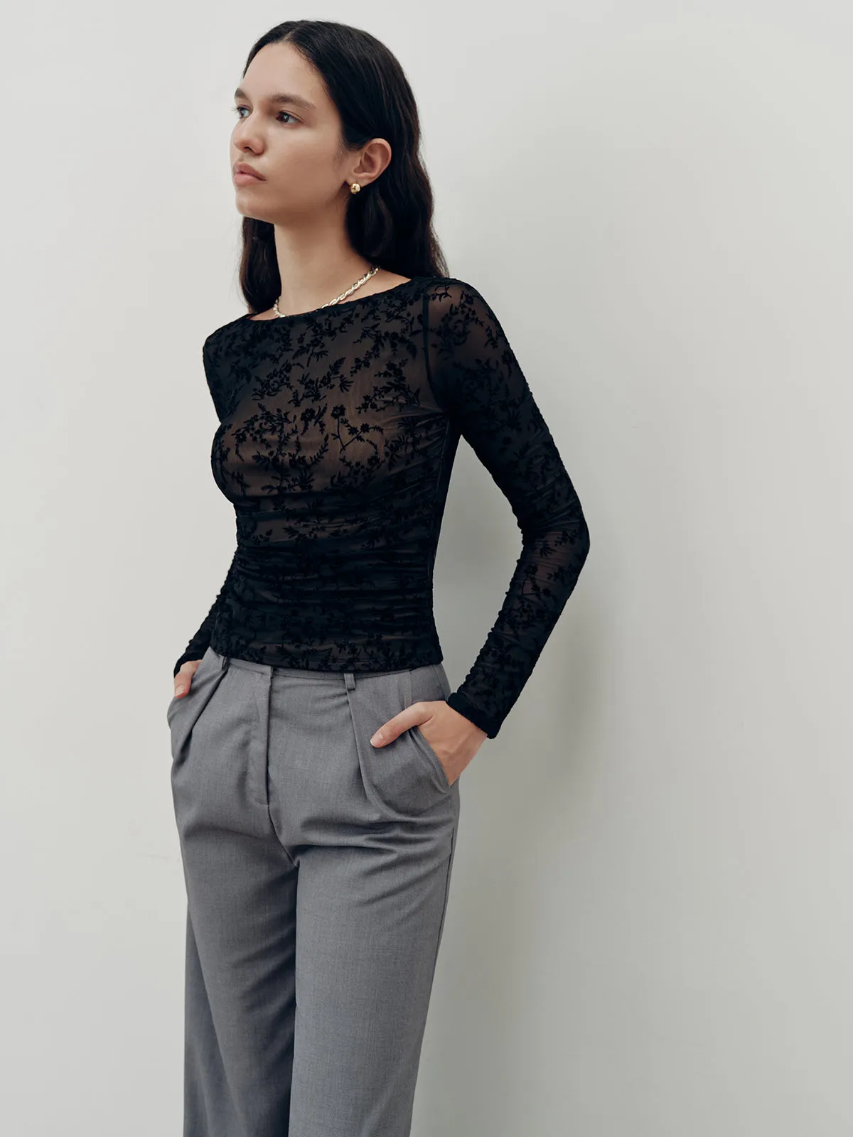 Floral Lace Long Sleeve T-Shirt sold by COMMENSE product image thumbnail 4