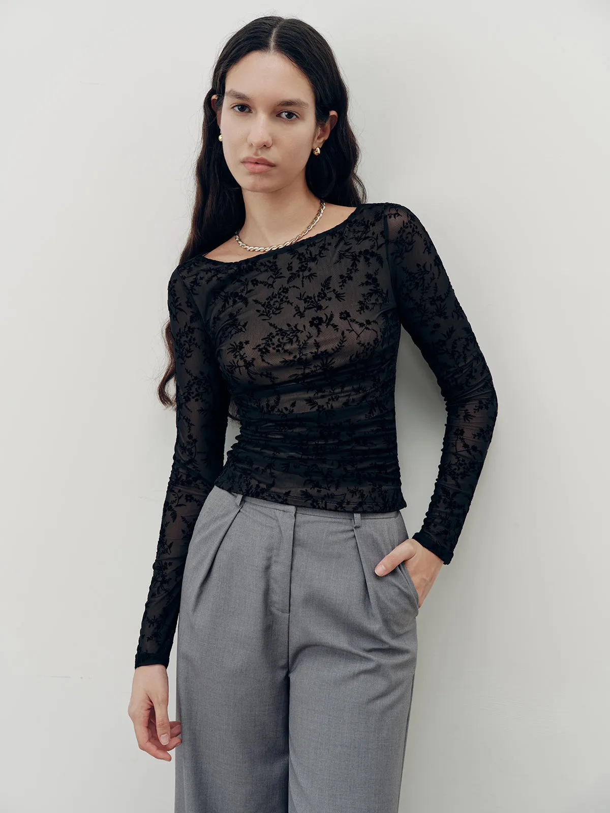Floral Lace Long Sleeve T-Shirt sold by COMMENSE