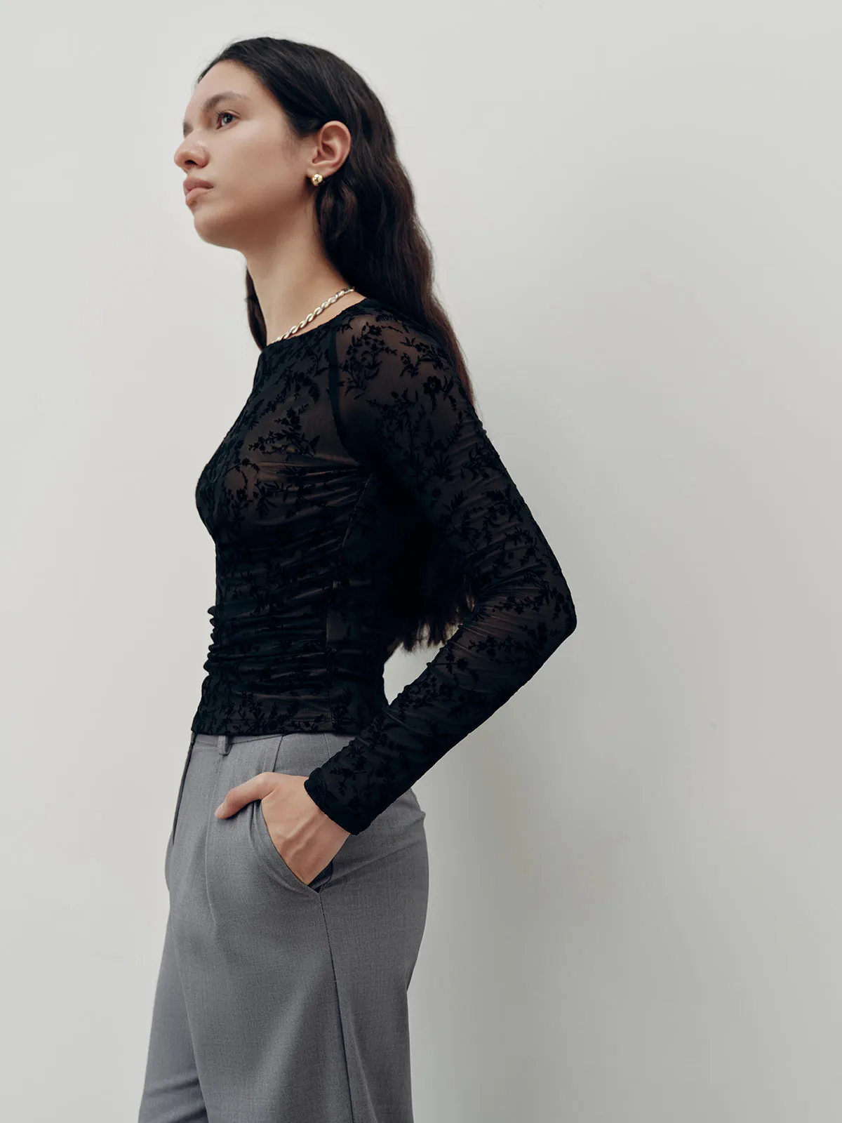 Floral Lace Long Sleeve T-Shirt sold by COMMENSE product image thumbnail 5
