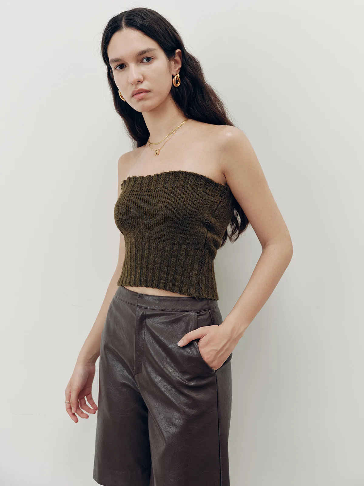 Knit Strapless Top and Cardigan Two-Piece Set sold by COMMENSE product image thumbnail 5