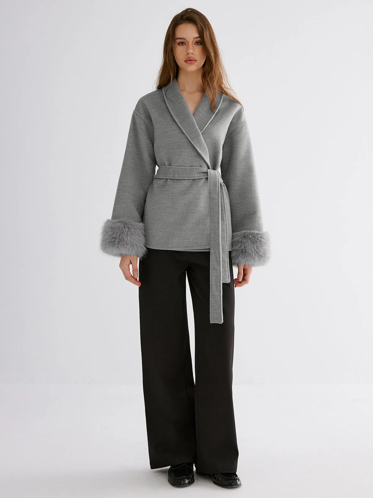 Faux Fur Cuff Belted Coat sold by COMMENSE product image thumbnail 5