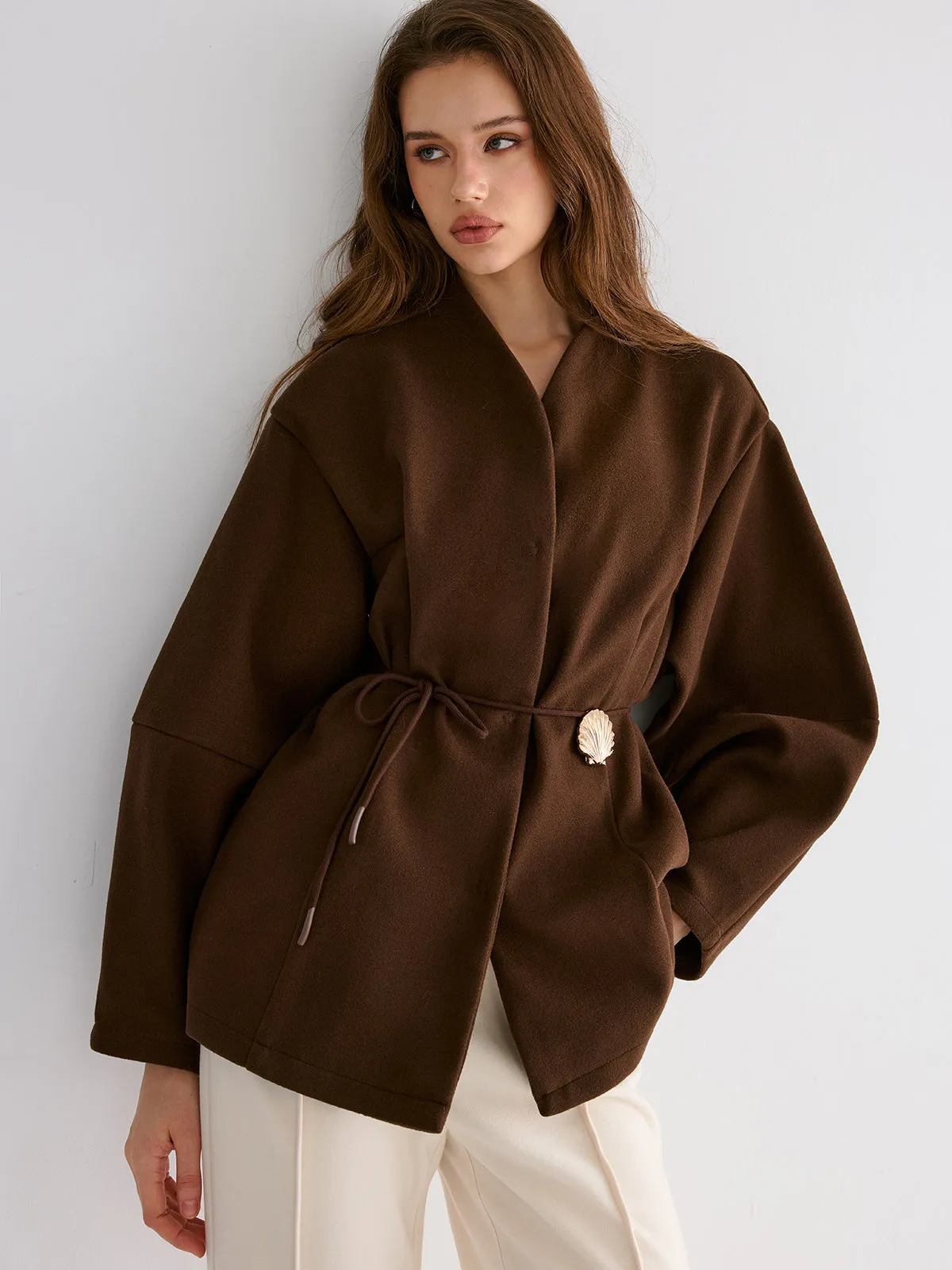 Shell Detail Tie-Waist Coat sold by COMMENSE