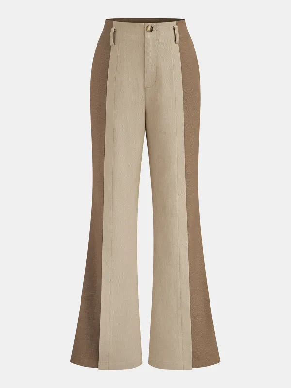 Two-Tone Paneled Flared Pants sold by COMMENSE