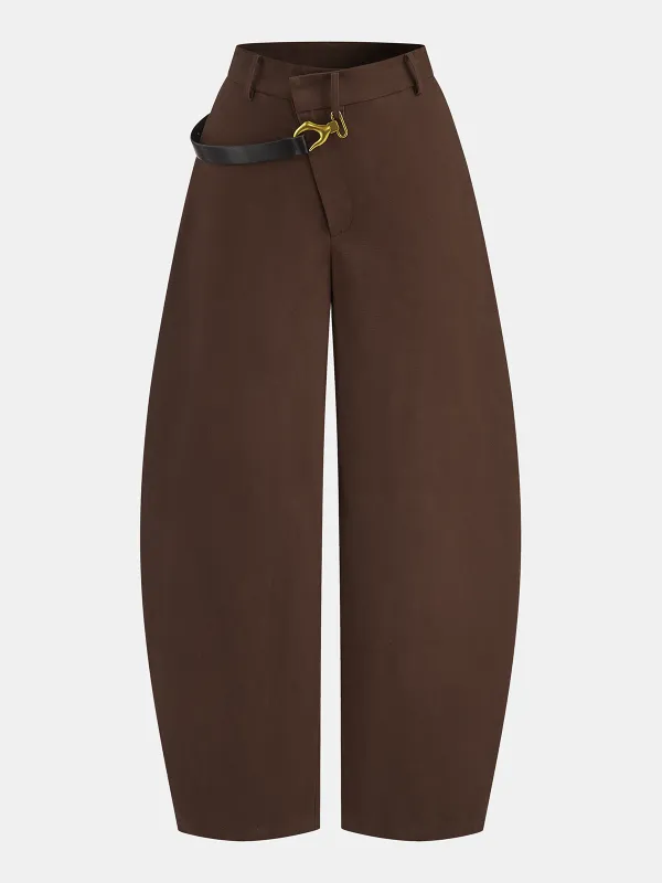 Asymmetric Belted Curved-Leg Pants sold by COMMENSE